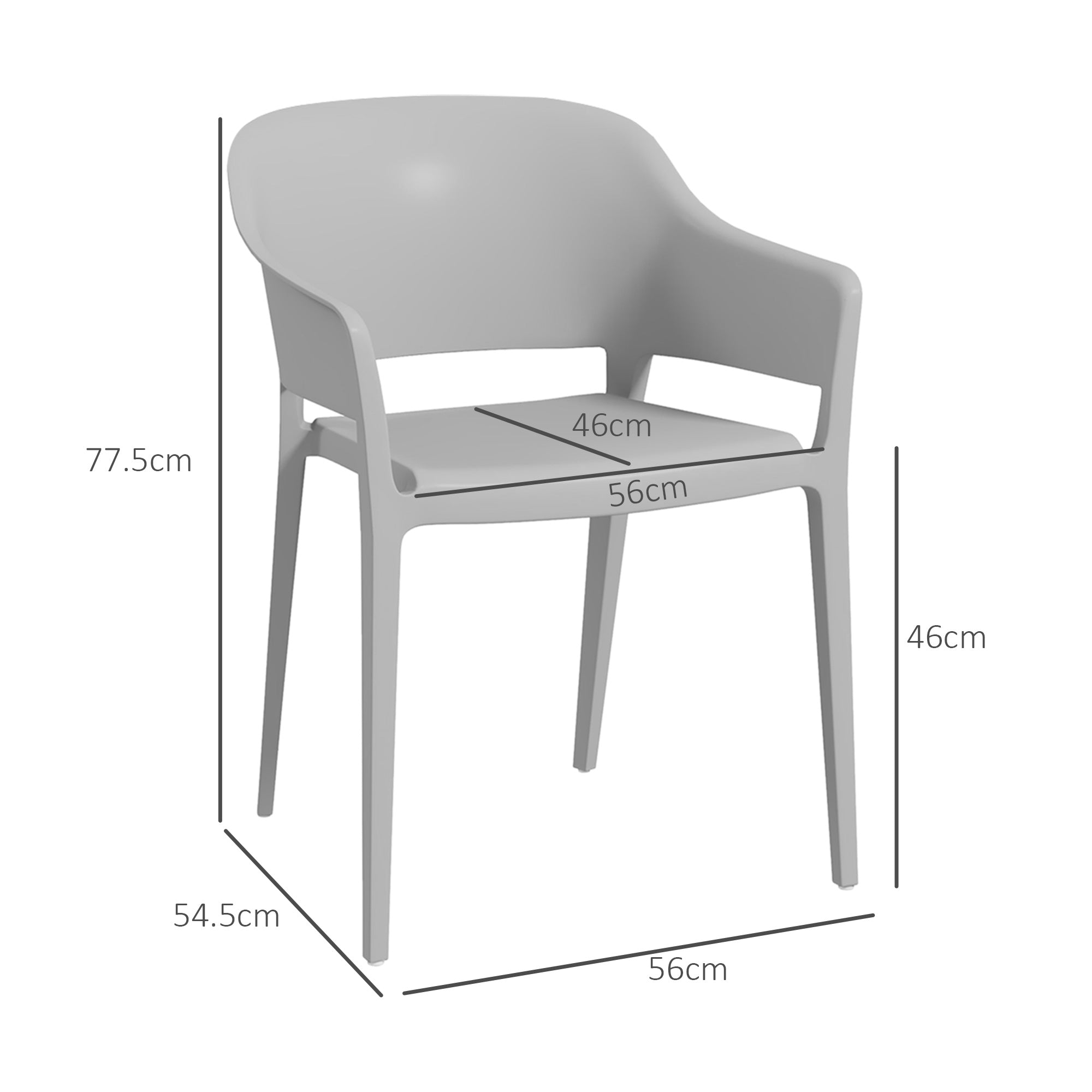 Outsunny set 4 plastic garden chairs stackable with armrests and high back in PP, gray - Borgè