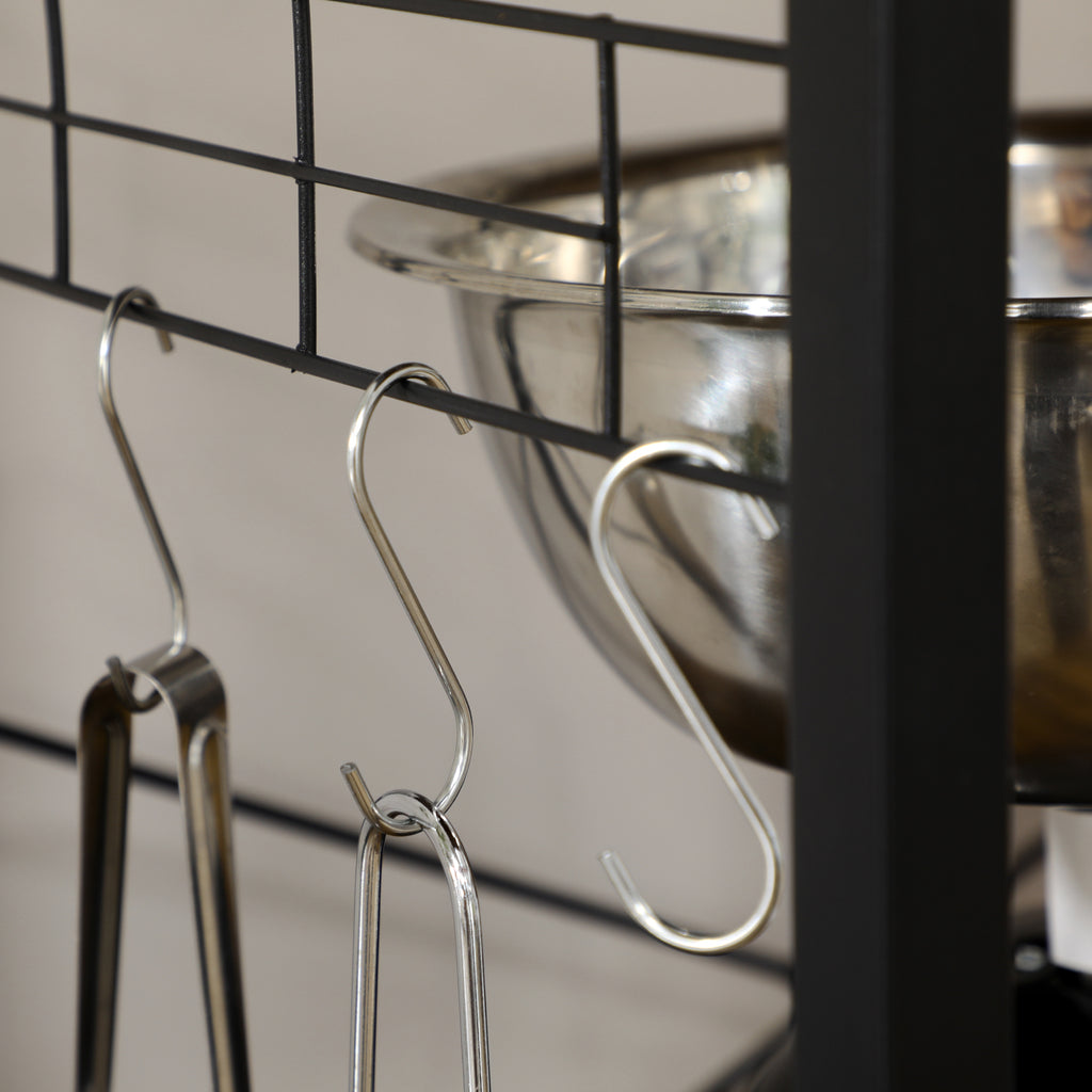 HOMCOM Kitchen Shelf with Power Strip, Shelves and Hooks Industrial Style, 60x42x153cm, Brown - Borgè