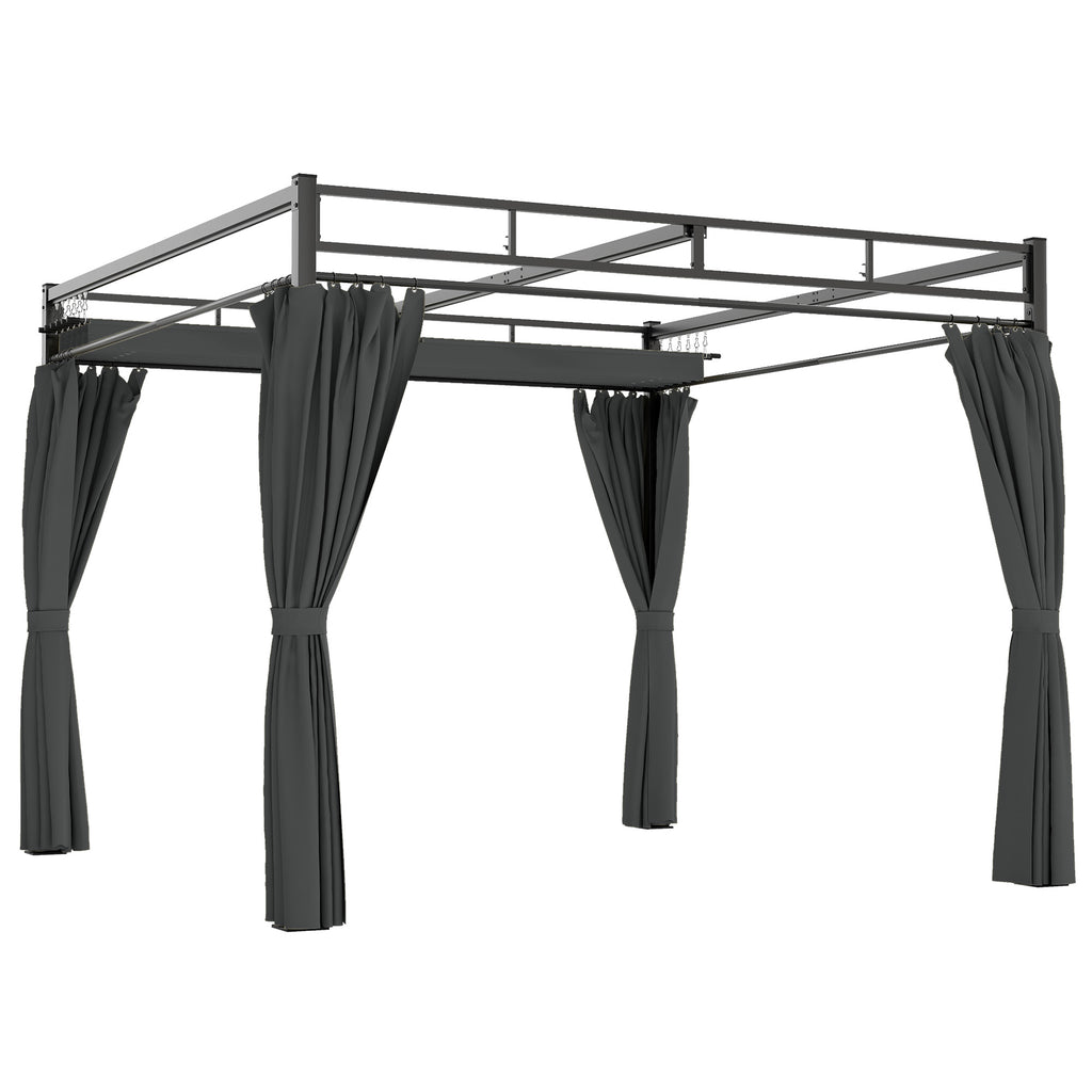 Outsunny Pergola Gazebo 3x3 m with Sliding Roof UV30+ and 4 Side Walls, Dark Grey