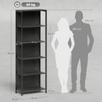 Industrial Style 5-Tier Bookcase with LED Lighting, Metal and Wood, 60x30x179 cm, Black