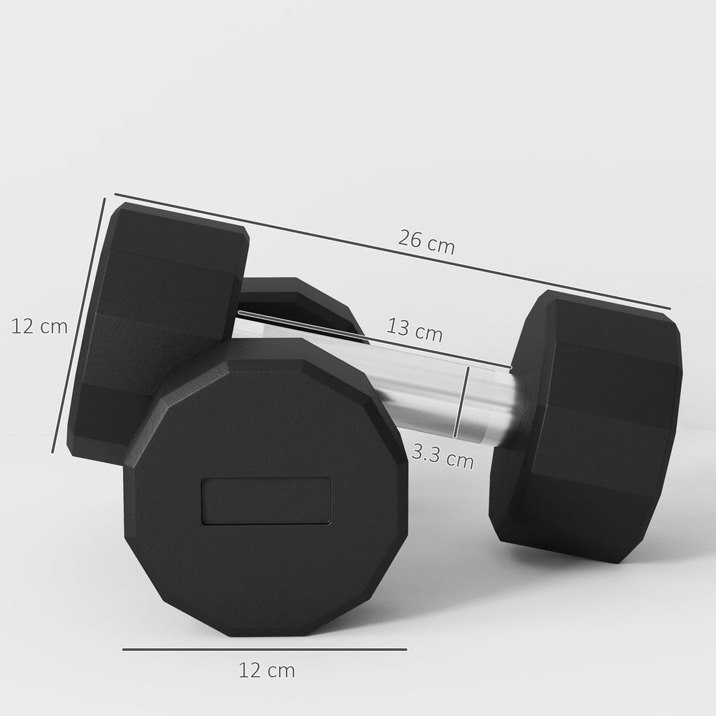 SPORTNOW Set of 2 12-sided Dumbbells weighing 8 kg in Metal and Rubber with Non-Slip Grip, 26x12x12 cm, Black