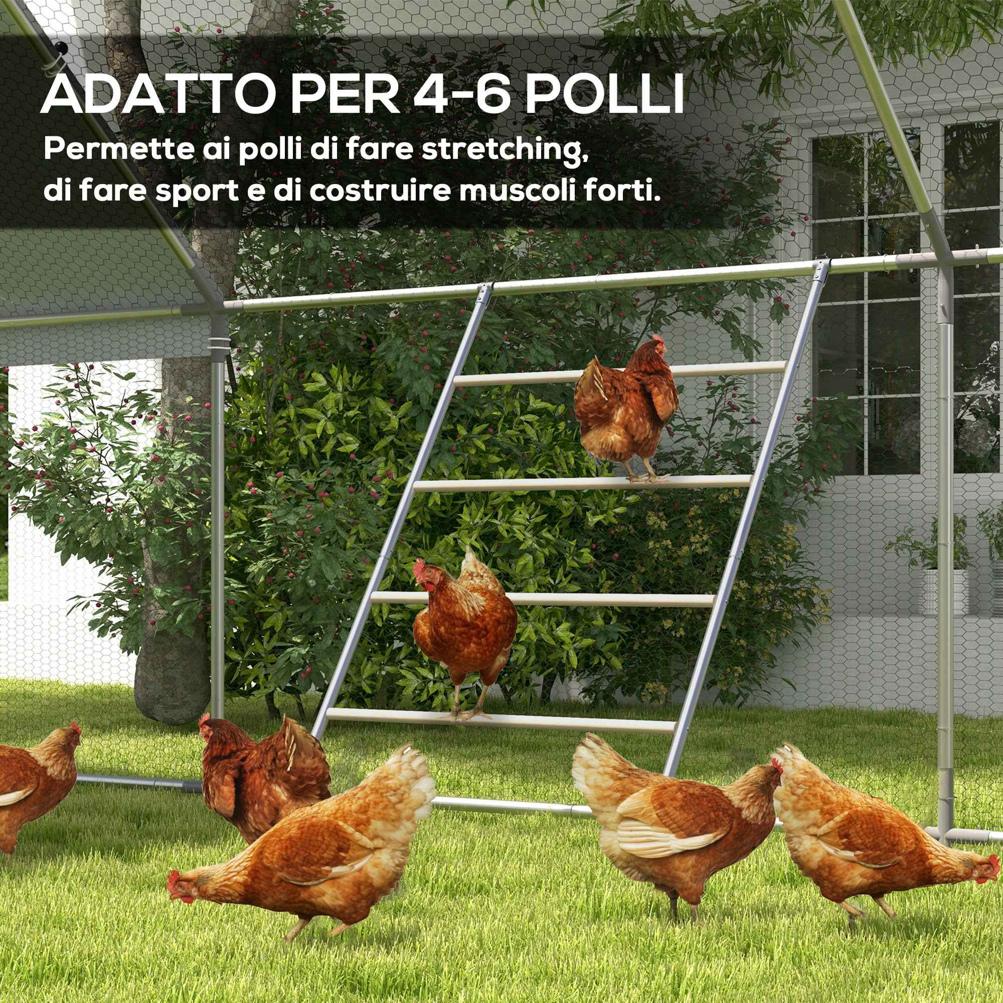 PawHut 4-Tier Chicken Perch for 4-6 Chickens Made of Wood and Galvanized Steel, Wood Color