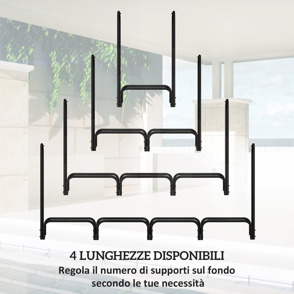 Indoor and Outdoor Metal Firewood Rack with Firewood Holder and Cover, 240x36x99cm, Black