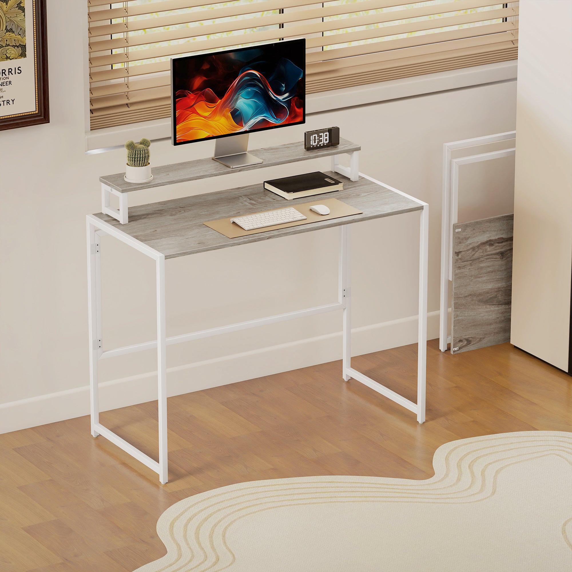 HOMCOM Space-Saving Folding Desk with Removable Monitor Stand, 100x48x87.5 cm, Wood