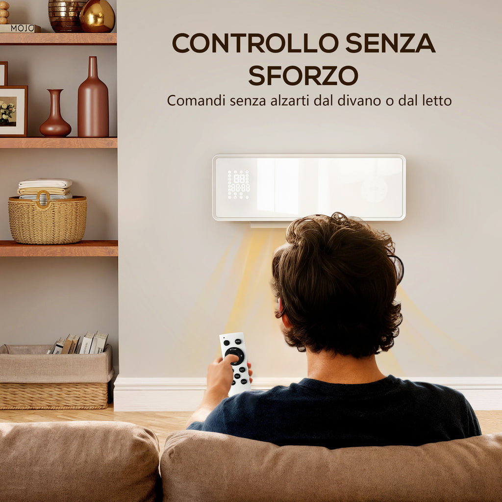 2000W Wall-Mounted Ceramic Heater with 3 Modes, Adjustable Temperature, Timer, Remote Control, Child Lock, White