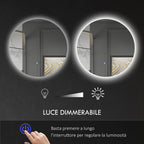 Bathroom Mirror with Adjustable LED Lights, Touch Switches and Anti-Fog Design, Ø60 cm