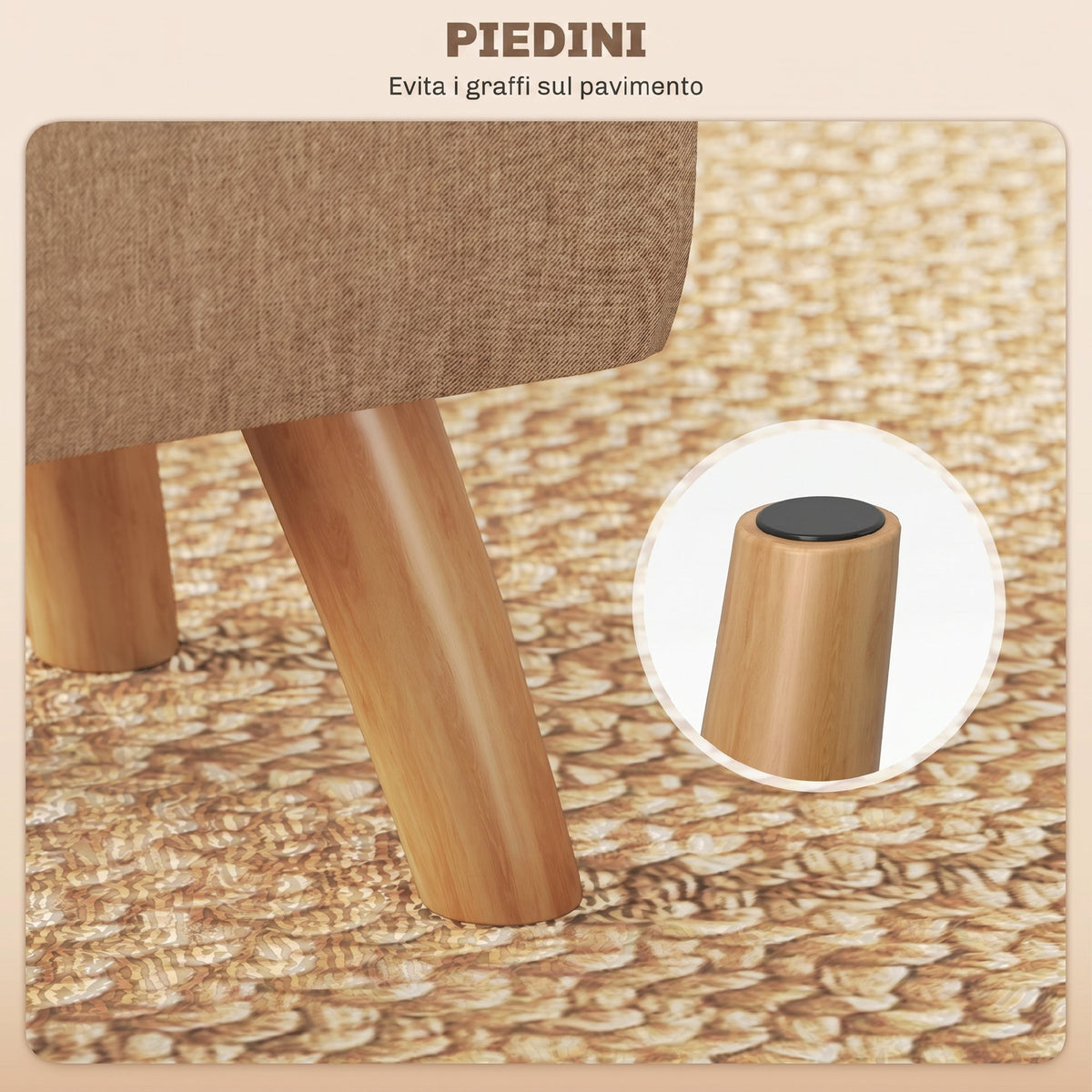 HOMCOM Linen-Effect Fabric Footstool, 27x27x26 cm, Rubber Wood Legs, Load Capacity up to 110 kg, Brown