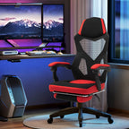 Ergonomic Reclining Office Chair with Footrest, Mesh Fabric, 58x63x112-122 cm, Black and Red