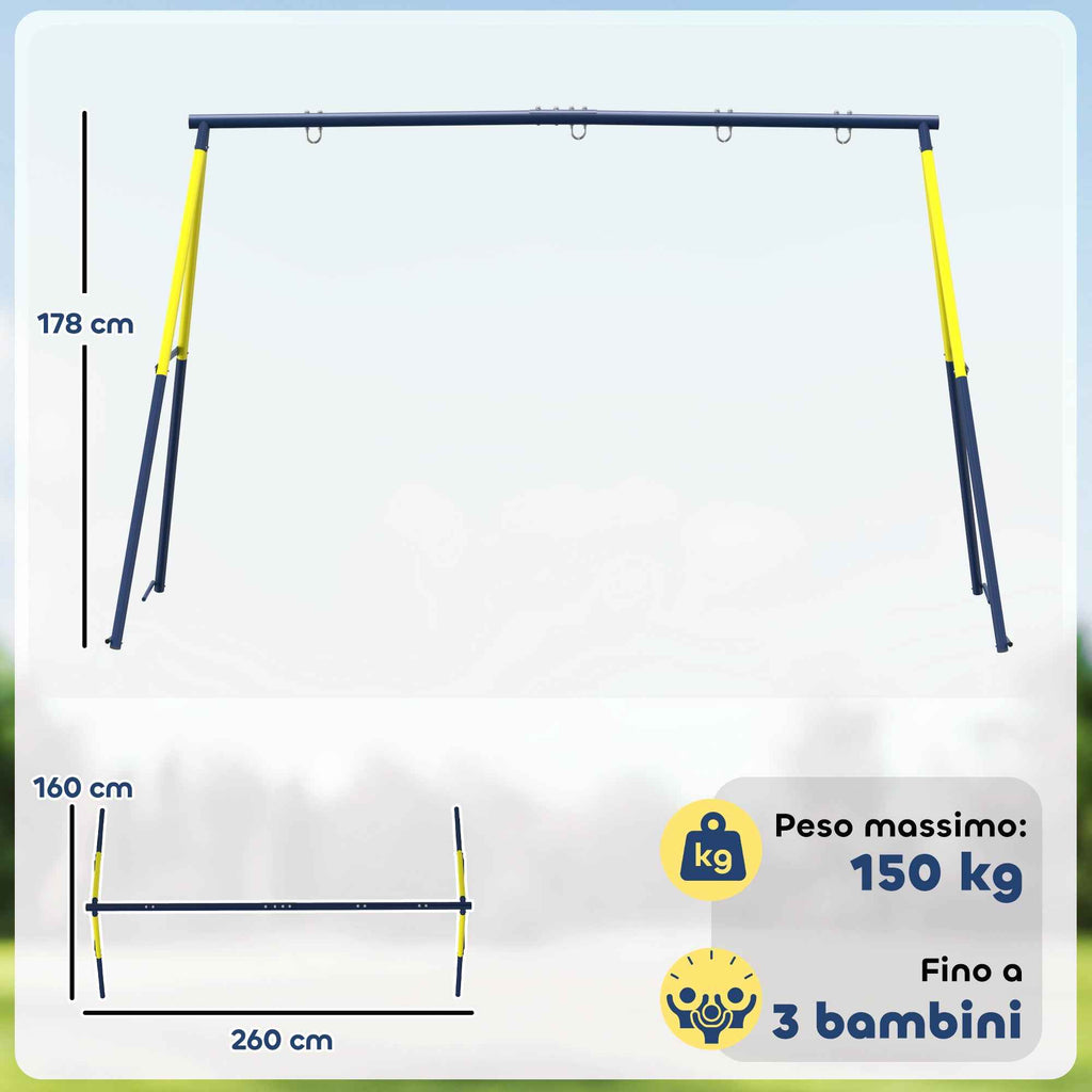 Garden Swing Frame for Children Ages 3-8 Years, Steel, 4 Hooks, 260x160x178 cm, Blue