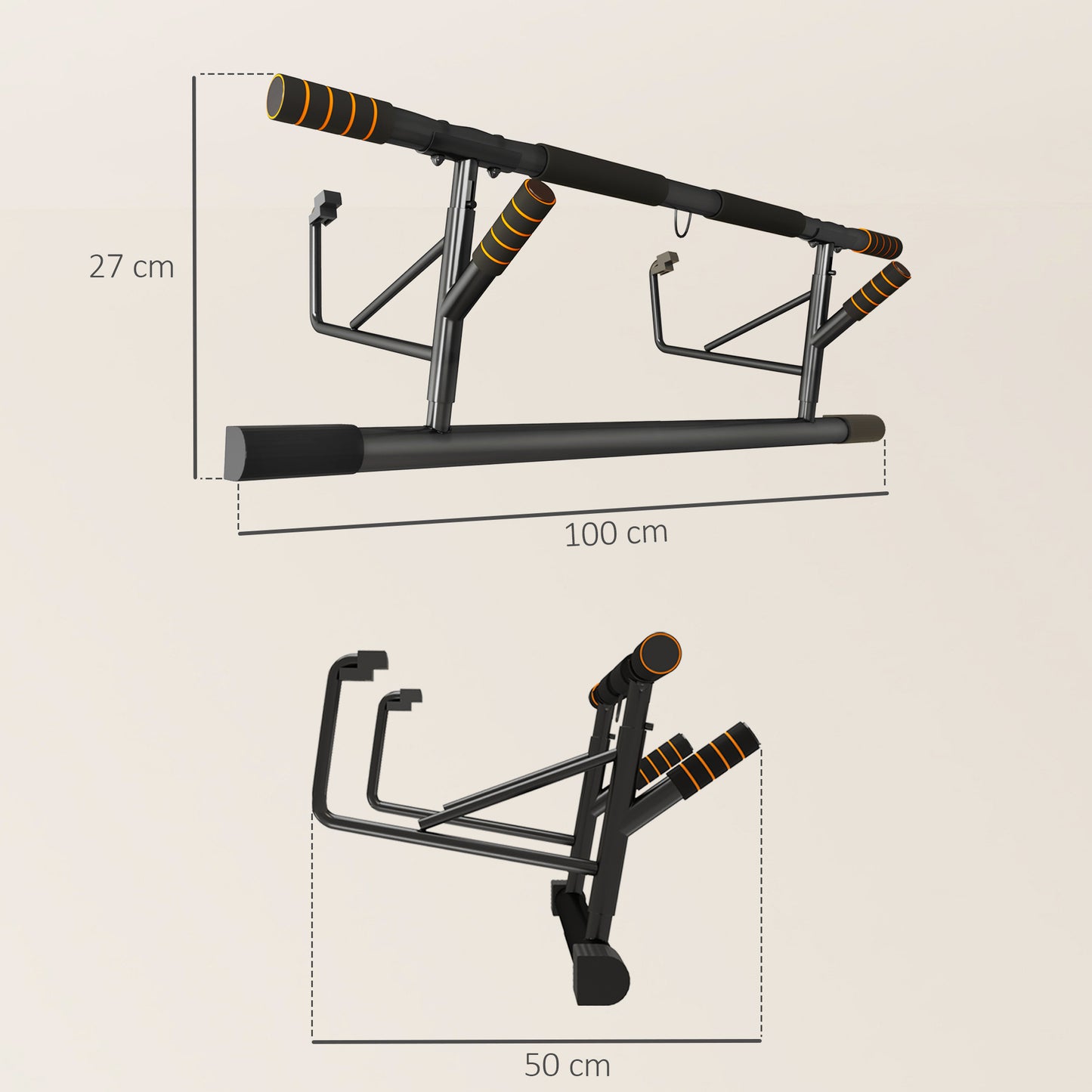 Pull-Up and Push-Up Bar with Padded Grips, in Steel and HDR, 100x50x27 cm, Orange and Black