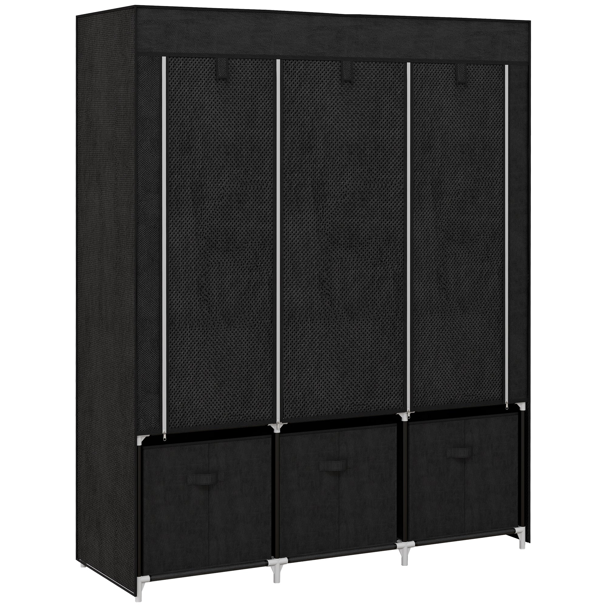 HOMCOM Fabric Wardrobe Space-Saving Folding Closet 125x43x162.5cm Black