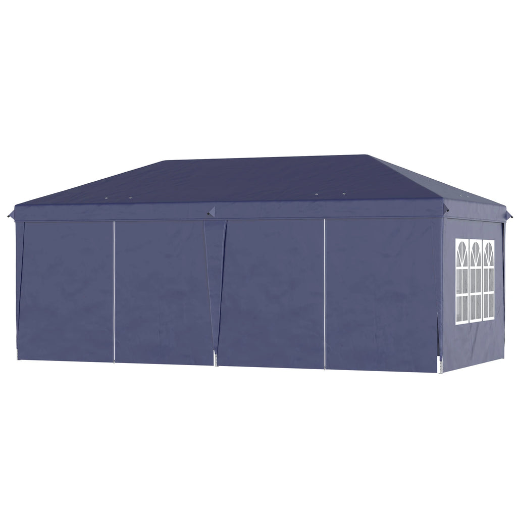 Gazebo 6x3 m Folding Garden, Steel and Polyester with 6 Side Panels, Blue - Borge' Group Limited