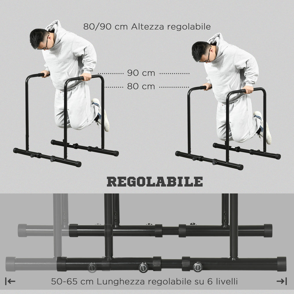 SPORTNOW Adjustable Height Steel Dip Bar with 6 Adjustable Lengths, 90-102x65x80-90 cm, Black