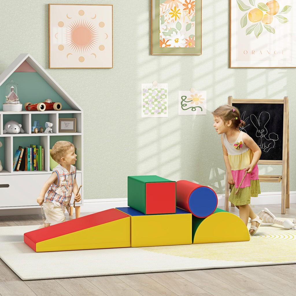 Soft Construction Set for Children 1-3 Years with 5 Colourful Blocks, in Faux Leather and Foam, Multicolour
