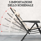 Set of 2 Folding Zero Gravity Deck Chairs with Adjustable Backrest and Table, Beige