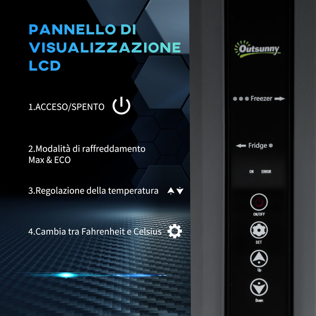 35L 12-Volt Electric Portable Refrigerator with Handle and LCD Screen, 63.2x42x42.8 cm, Grey