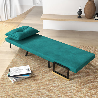 Velvet Green, 3 in 1 Sofa Bed with 5-Position Reclining Backrest and Cushion, 63x73x81 cm, Green