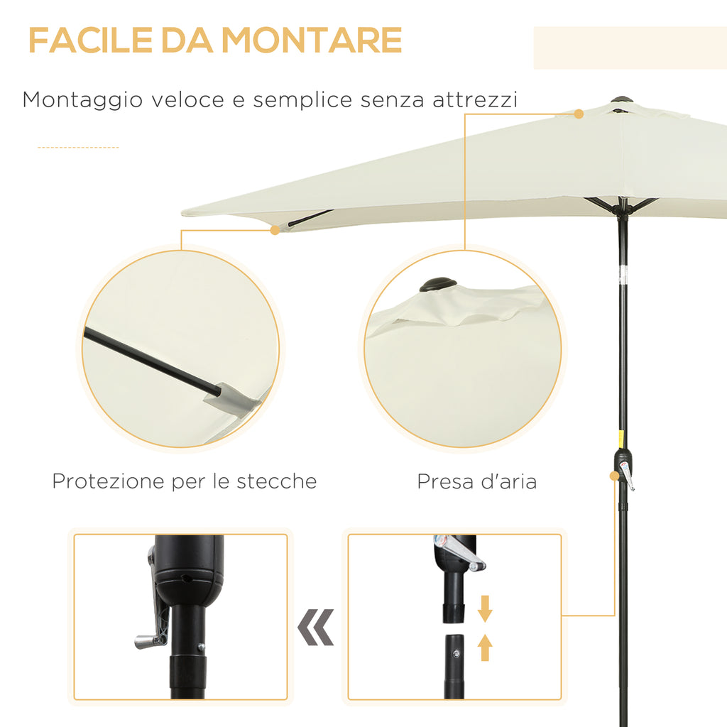 Outsunny 2x3m Rectangular Umbrella, in Aluminum, Metal and Polyester with Adjustable Angle, Cream White and Black