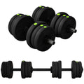SPORTNOW 2 in 1 Set with 2 Dumbbells Convertible into Barbell, Total Weight 20 kg and Adjustable Weight Discs, Black