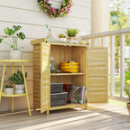 Outsunny Wooden Garden Cabinet with Steel Top, Shelves and Hooks, 71.5x39x95 cm