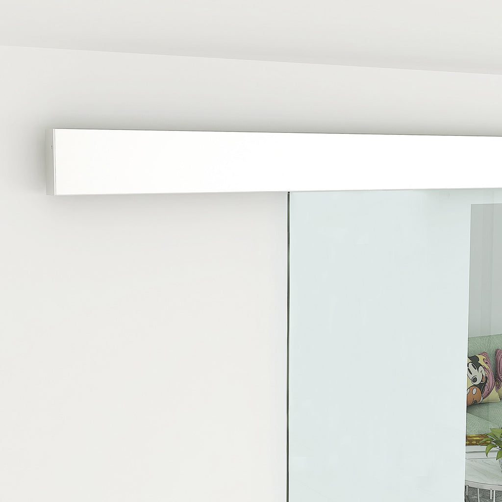 Homcom sliding door in transparent glass with track and aluminum handle for bathroom kitchen studio 210x75x0.8cm - Borgè