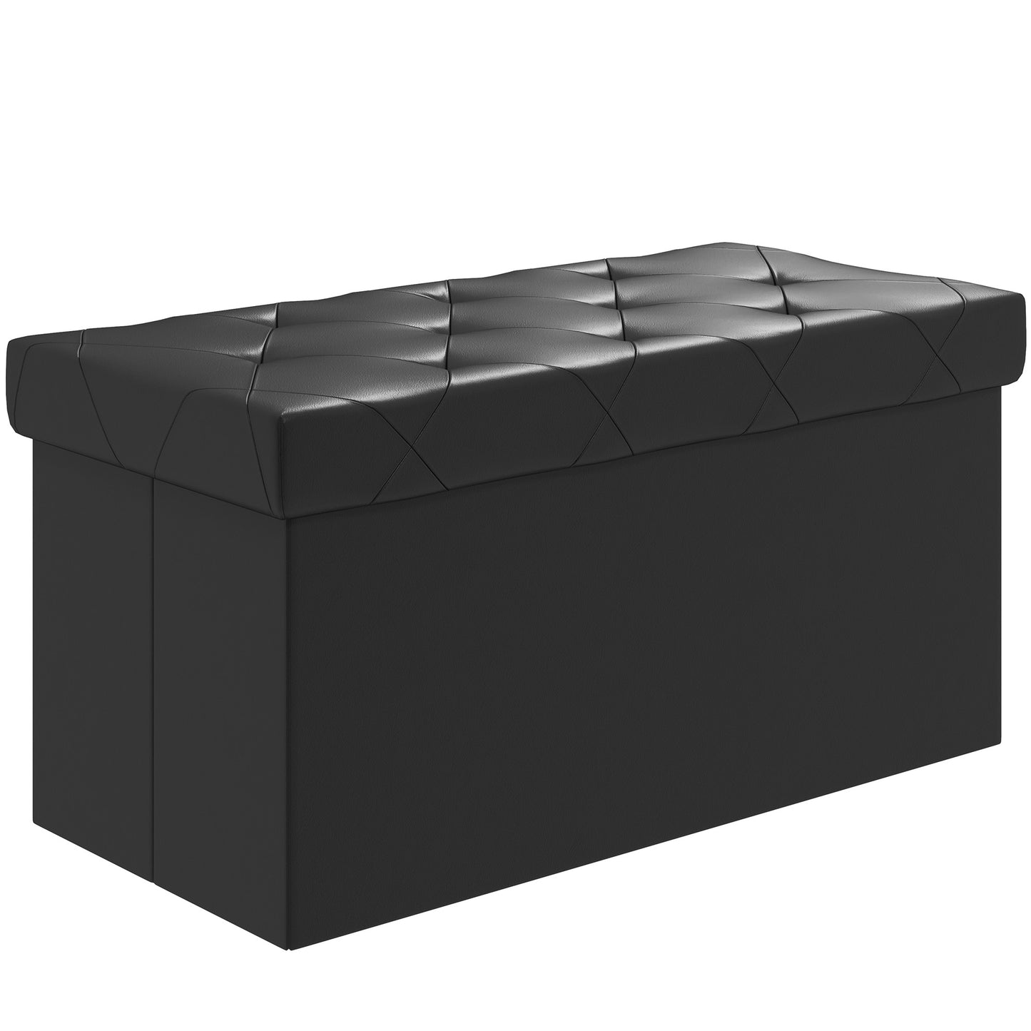 84L Folding Storage Bench, Padded Lid and Faux Leather Upholstery, 76x38x38cm, Black