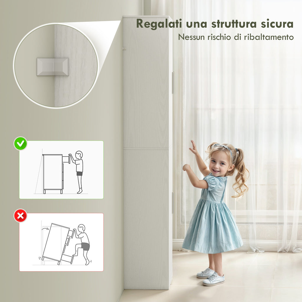 Bathroom Cabinet Column with 2 Cabinets and 6 Adjustable Shelves, in Wood, 40x35x180 cm, White