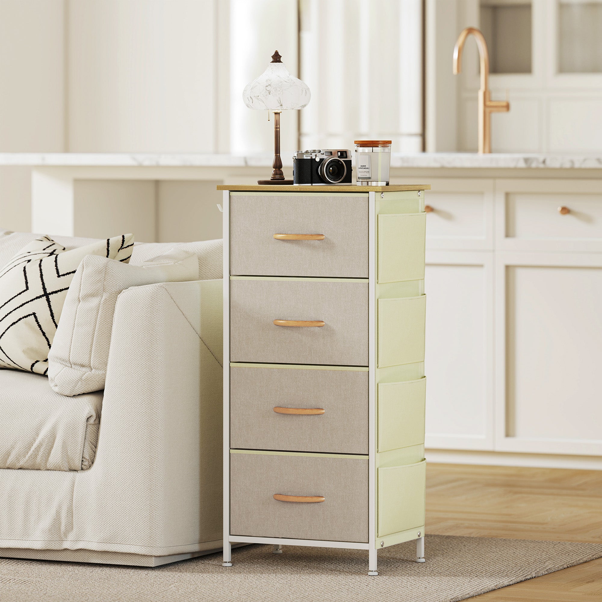 4-Drawer Folding Chest with 4 Pockets and 2 Hooks, Made of Wood, Steel and Fabric, 45x30x94.5 cm