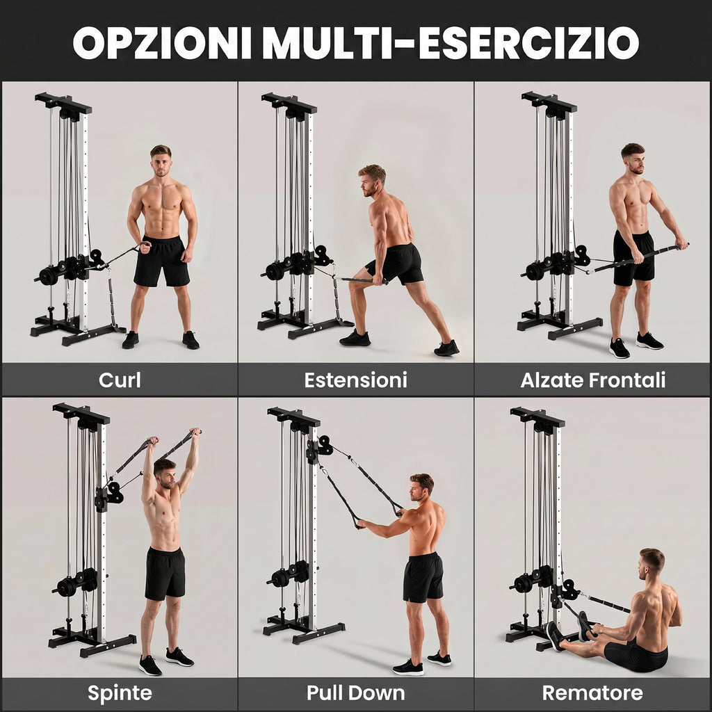 SPORTNOW Wall-Mounted Lat Pulldown Station with Adjustable Pulleys, Cable Station with Pulldown and Adjustable Weight Load, for Home Multifunctional Gym, Black