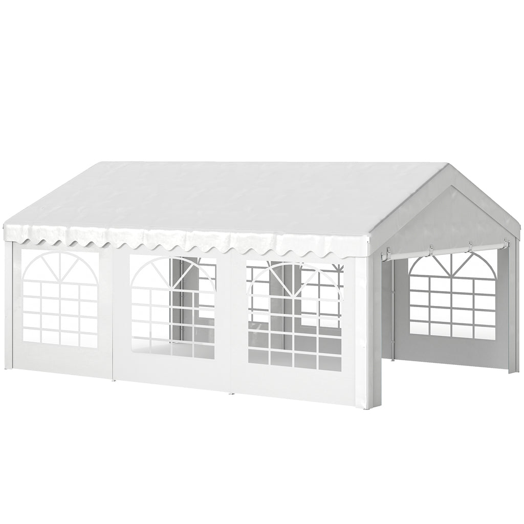 Outsunny 6x4m Party Tent with Removable Walls, Doors and 6 Windows, White