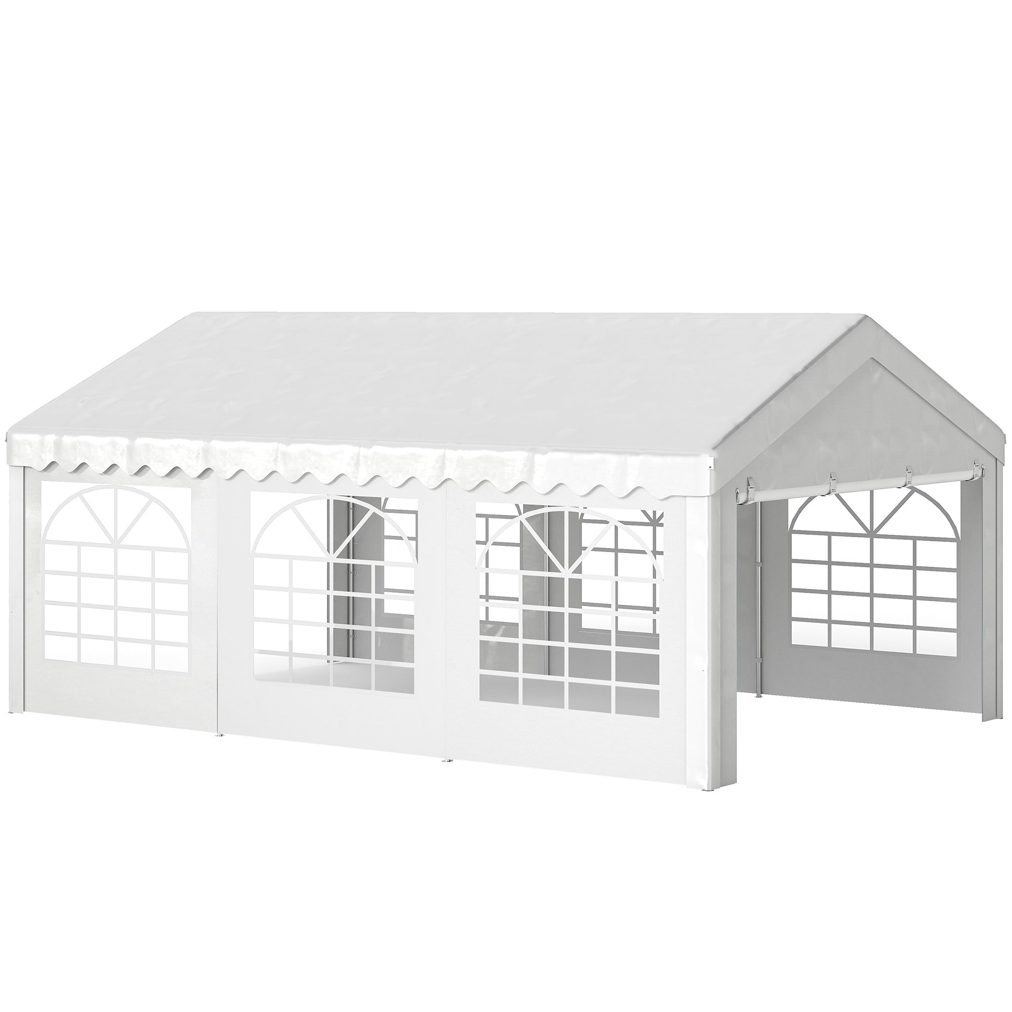Outsunny 6x4m Party Tent with Removable Walls, Doors and 6 Windows, White