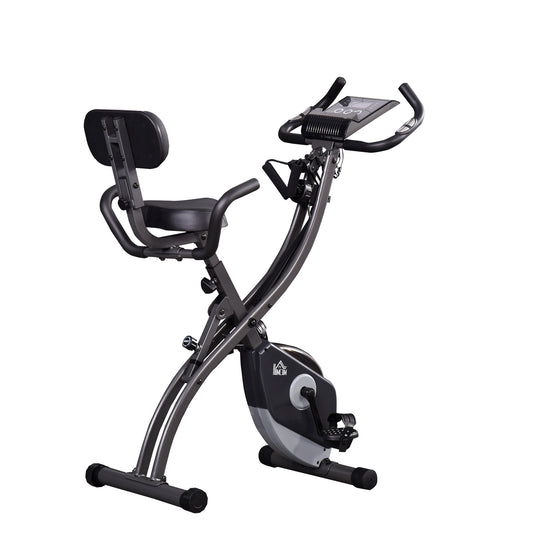 Magnetic Folding Exercise Bike with 8 Resistance Levels, LCD Monitor and Adjustable Height, 100x54x109cm, Grey and Black