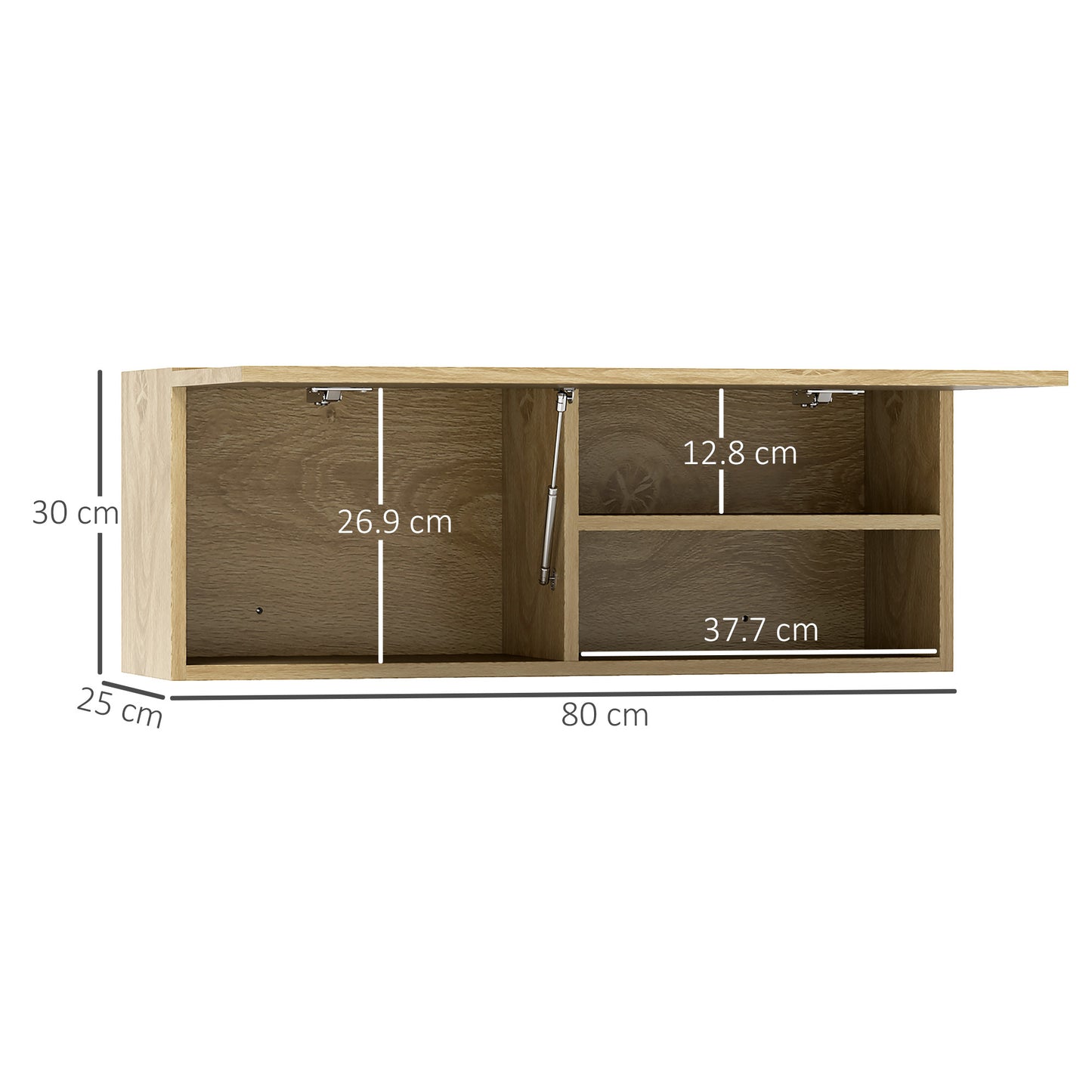 Wall Mounted Bathroom Cabinet with Flap Door and Shelves, 80x25x30 cm, Natural Wood