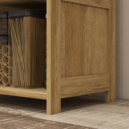 Boho Style Kitchen Cabinet with 4 Drop-Door Doors, Chipboard and Rattan, 70x32x132.8 cm - Borgè