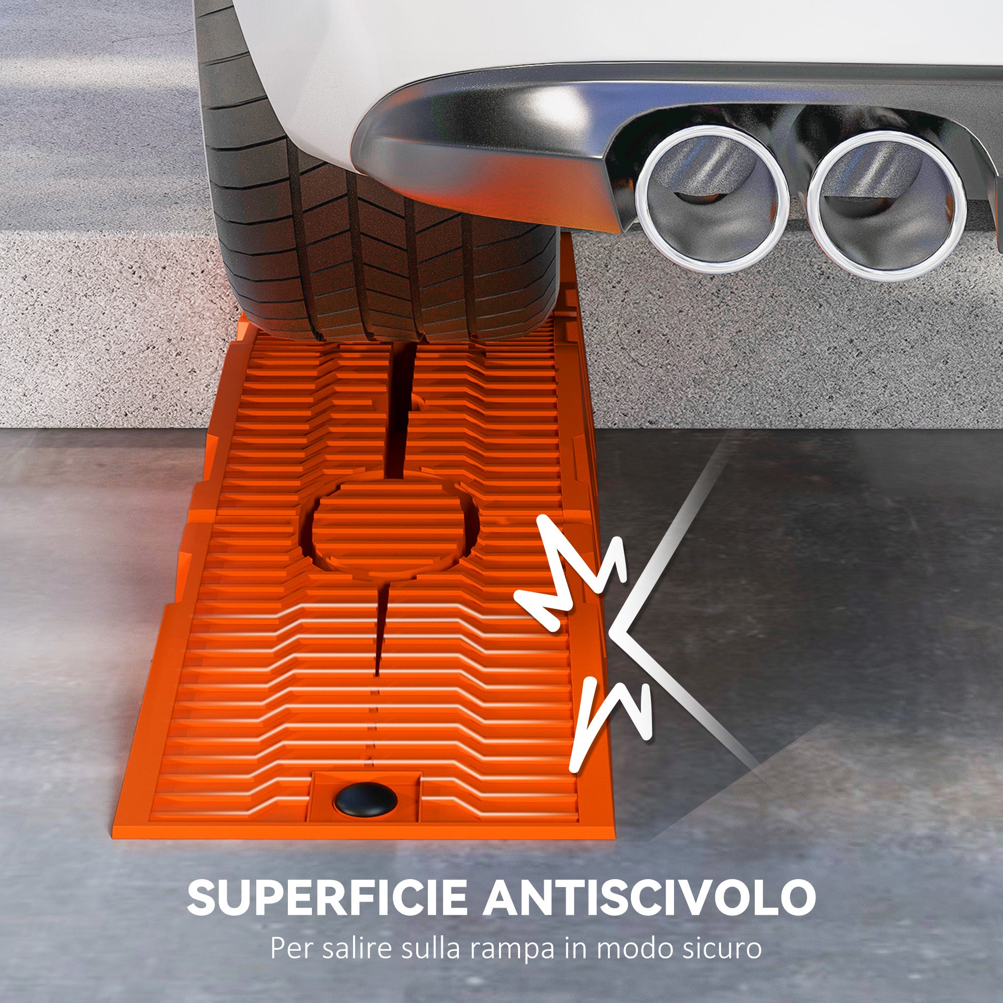 Set of 2 Plastic Car Ramps with Maximum Load 5 Tons, 91x30x21 cm, Orange