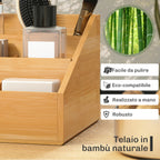 Bamboo Desk Organizer with 2 Drawers and 7 Compartments, 33x20.5x15.5 cm