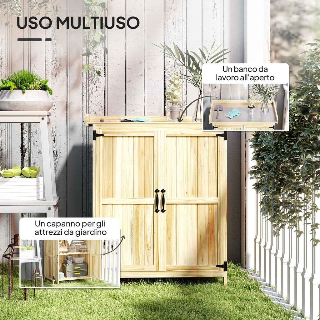 Outsunny Outdoor Storage Cabinet, Wooden Tool Shed with Shelf, with 2 Doors for Garden, Patio, Wood Color