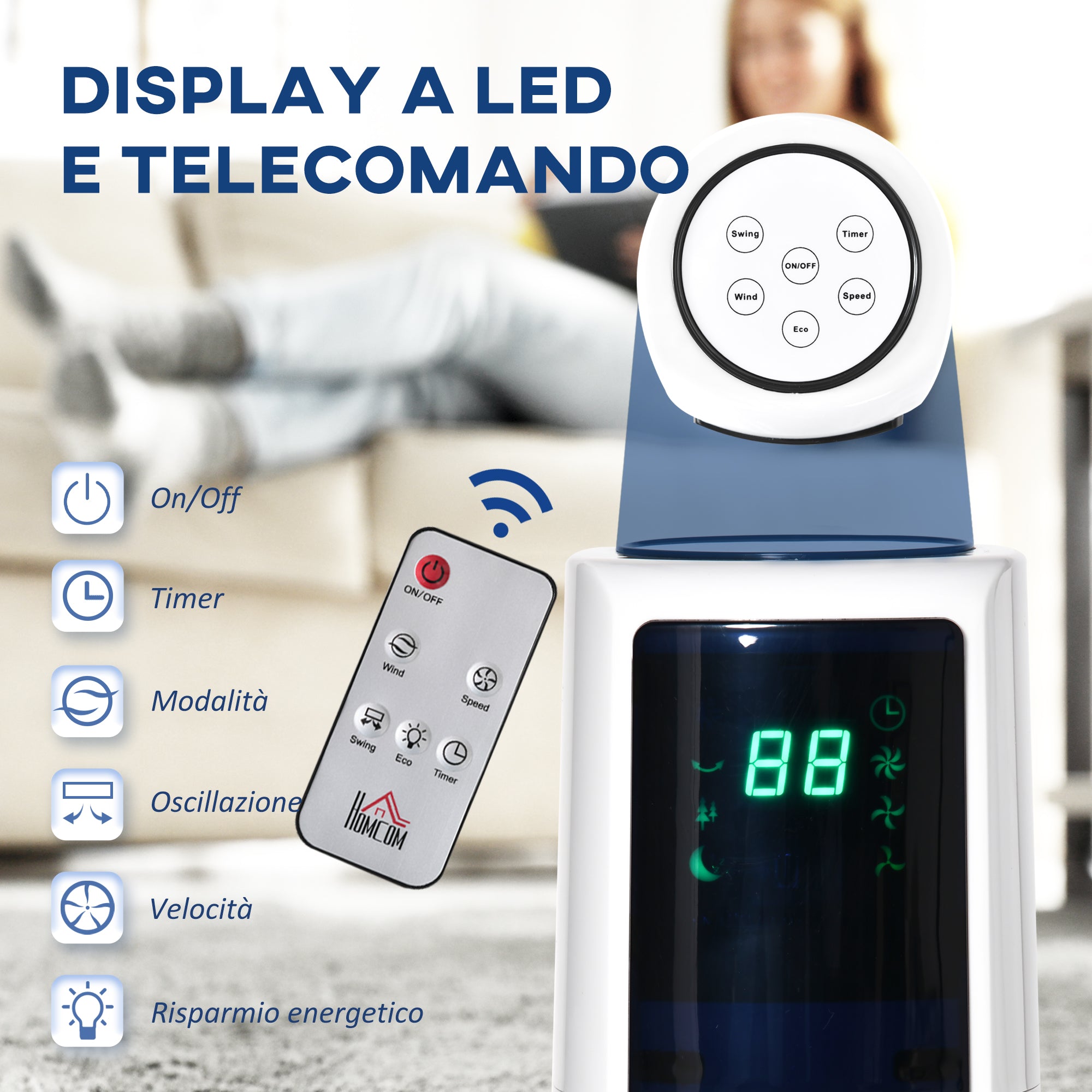 50W Tower Fan with 3 Modes and 3 Speeds with 12h Timer, in ABS, Ø32x118.2 cm, White - Borgè