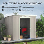 Tool Shed with Sloped Roof, 2 Entrances and Air Intakes, in Galvanized Steel, 213x130x172 cm, Gray