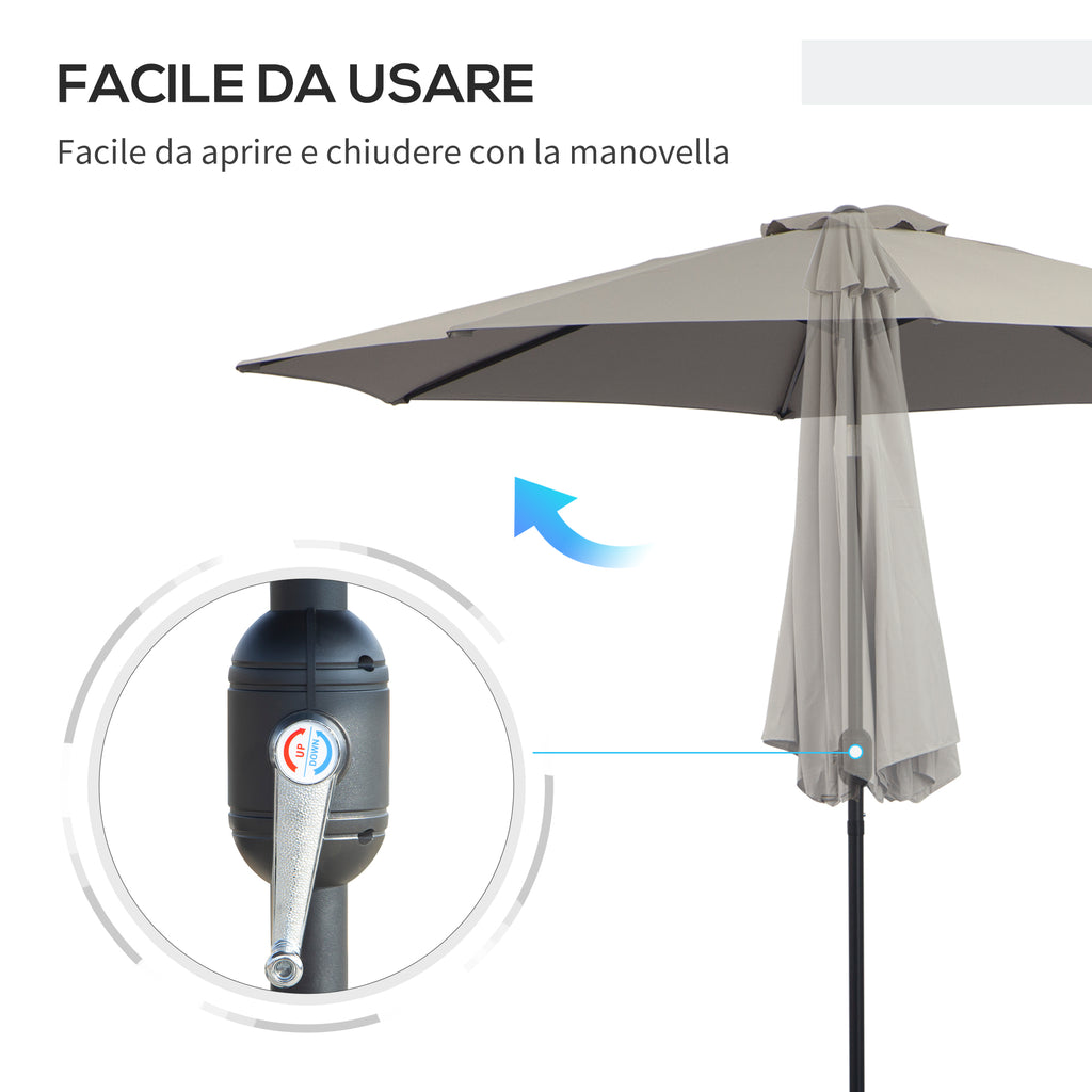 Outsunny 3x2.50 m Tilting Garden Umbrella with Crank and Removable Pole, Light Grey