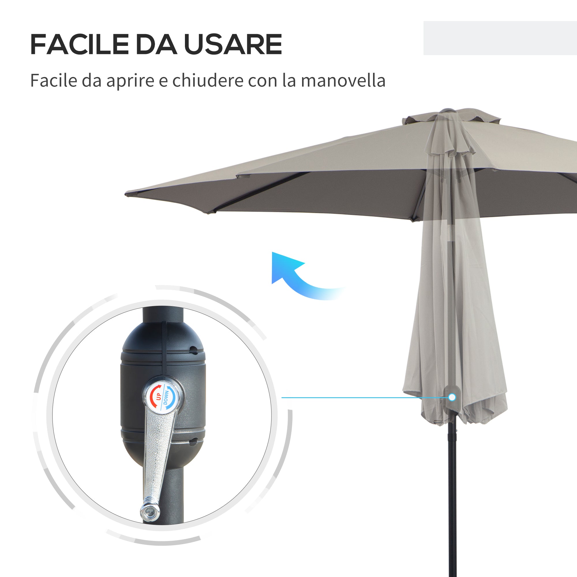 Outsunny 3x2.50 m Tilting Garden Umbrella with Crank and Removable Pole, Light Grey