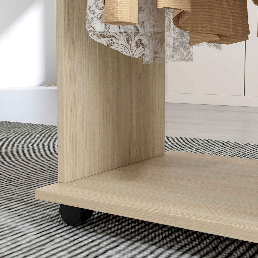 HOMCOM Wardrobe with Wheels, 2 Rods, and 3 Open Shelves, Made of Wood and Aluminum, 120x40x128 cm, Wood Color