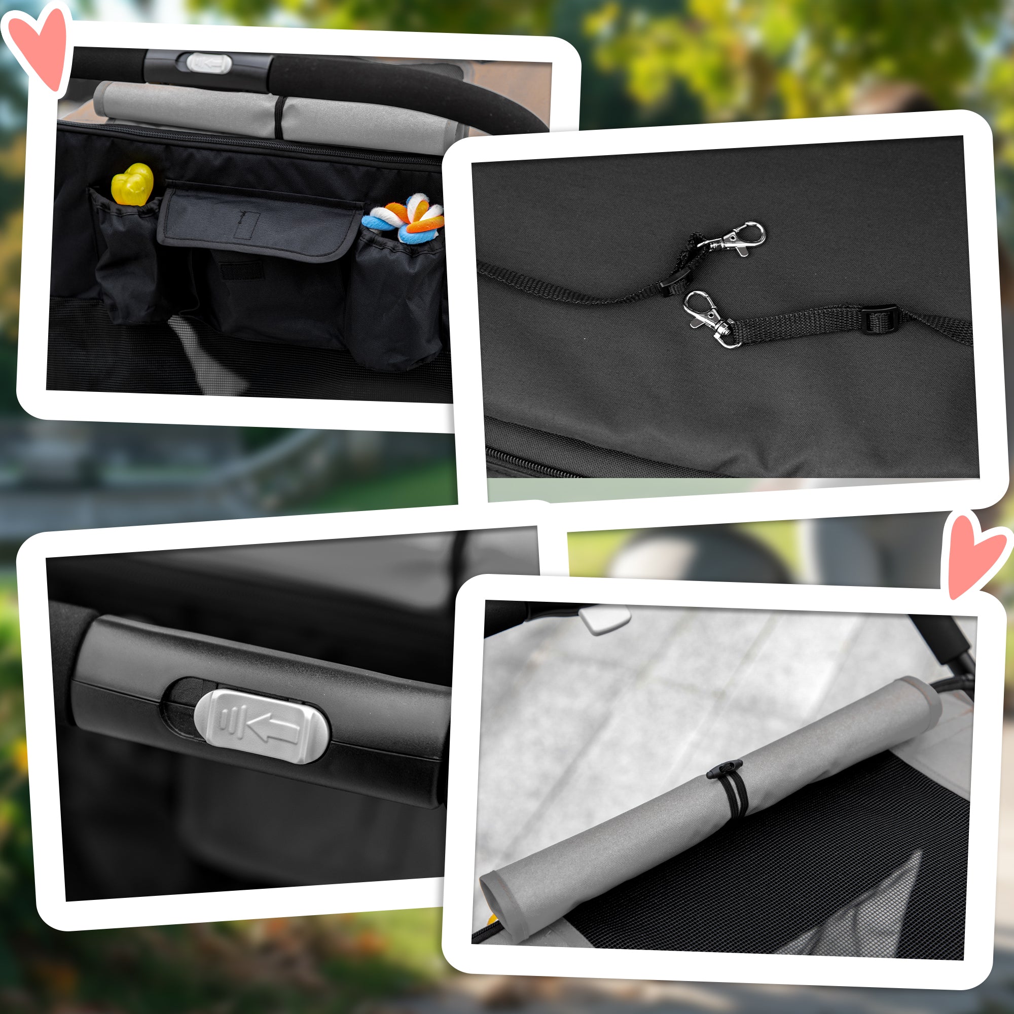 Foldable Dog Stroller with Zipper Entrances and Mesh Windows, 112x65x100 cm, Dark Gray and Black