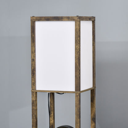 Floor Lamp with 3 Integrated Shelves, E27 Socket, Power 40W, 26x26x160cm, Wood Color