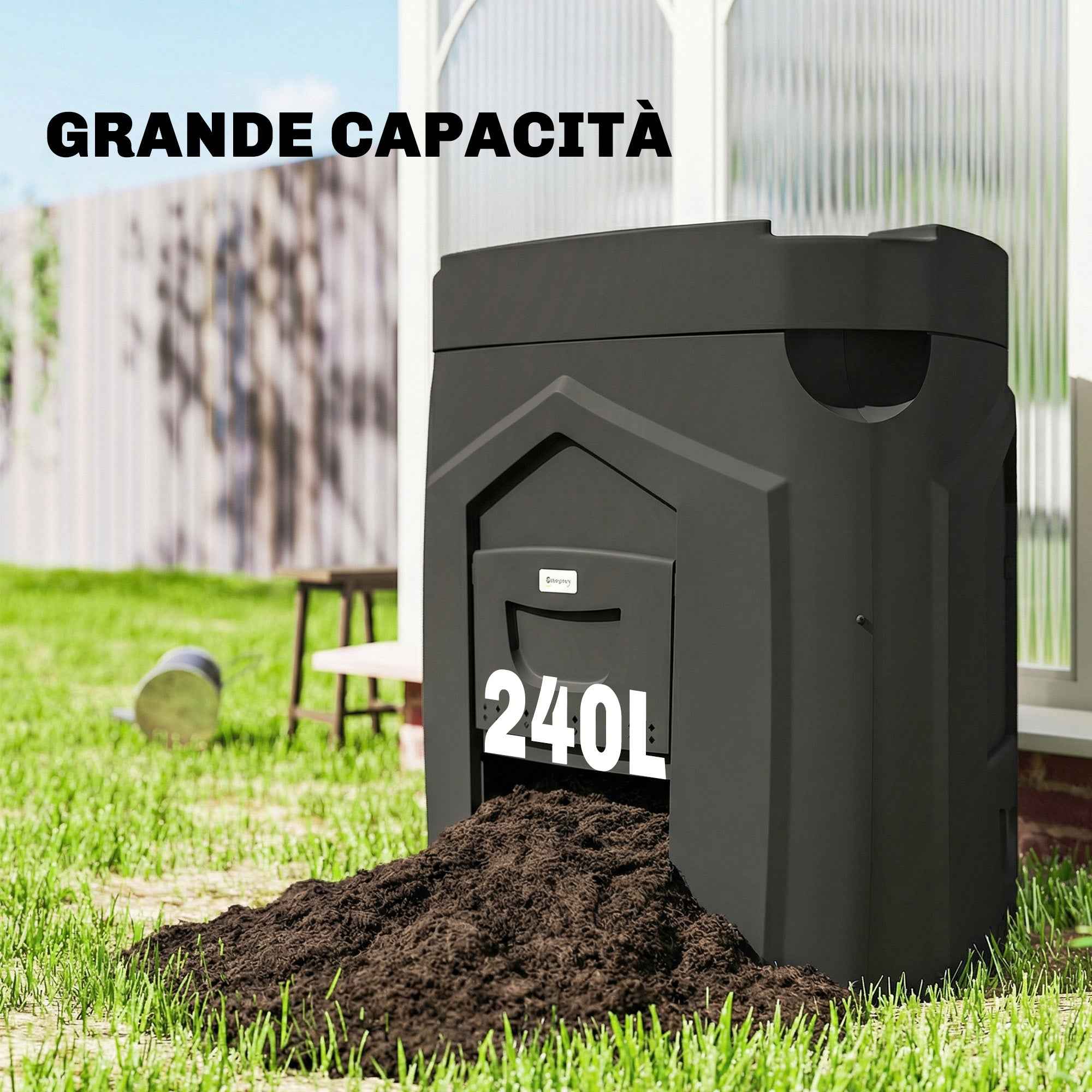 Outsunny Rotating Triangular Garden Composter with 3 Doors, 78x75x78 cm, Black