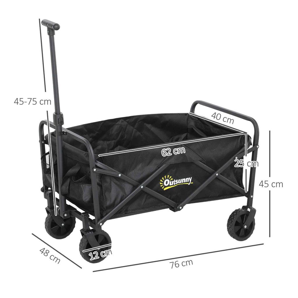 Outsunny 62L Folding Garden Cart with Adjustable Handle, Metal and Oxford Fabric, 76x48x86 cm, Black