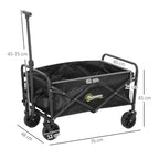 Outsunny 62L Folding Garden Cart with Adjustable Handle, Metal and Oxford Fabric, 76x48x86 cm, Black