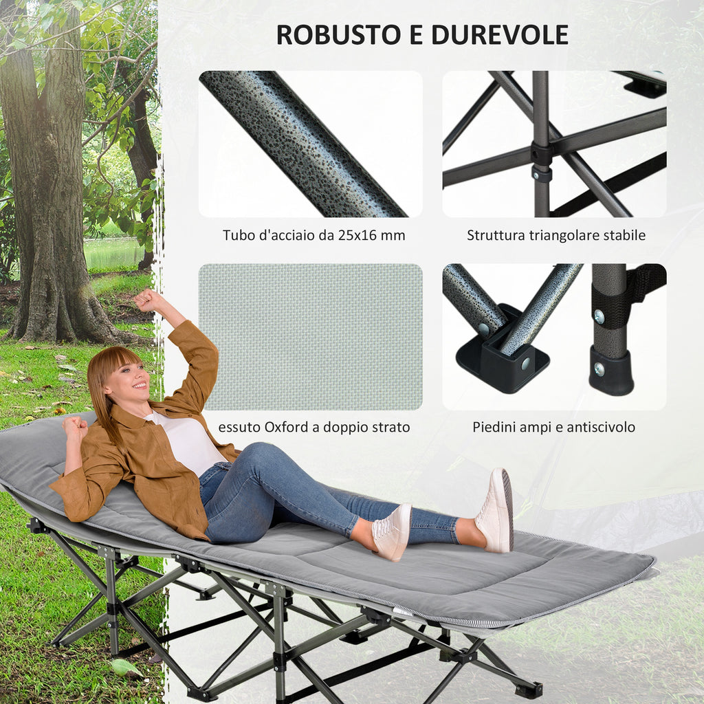 Folding and Padded Camping Cot with Storage Pocket, 188x64.5x53 cm, Light Gray