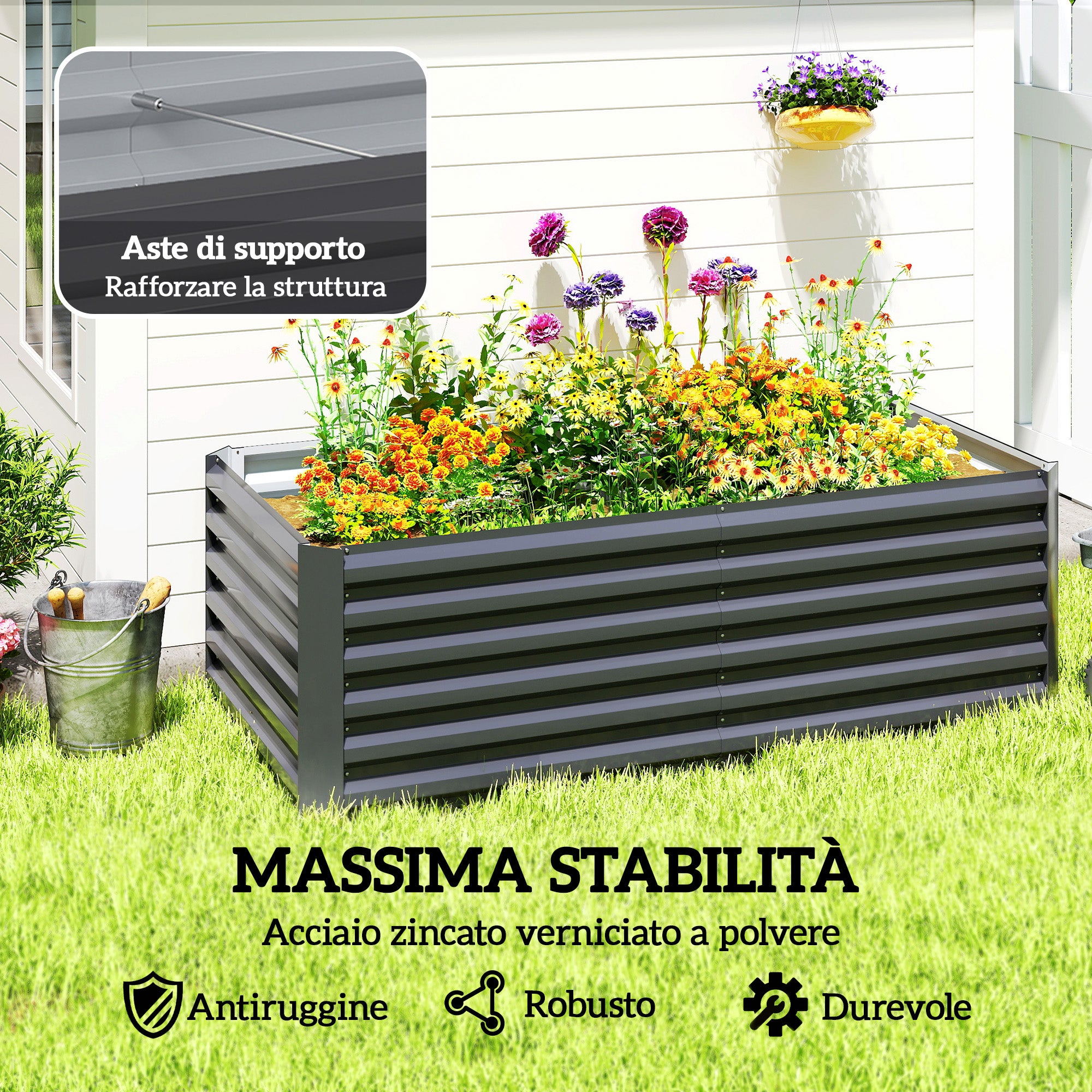 Outsunny Raised Garden Bed with Open Bottom and Rounded Edges, 180x90x57.5 cm, Dark Grey
