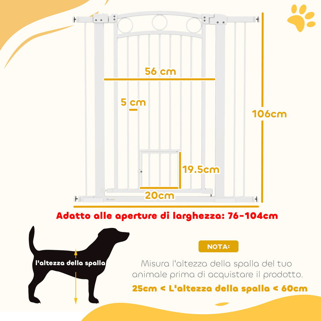 Adjustable Dog Gate 76-104 cm, 106 cm High Gate with 2 Extensions, White